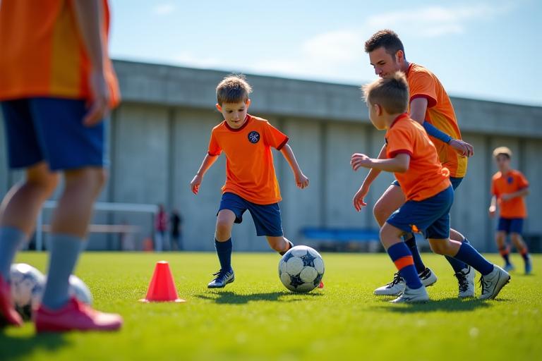 Jeunes athlètes s'entraînant avec un coach.